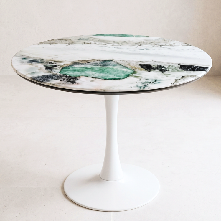 Mesa Redonda Tulip 100 cm | Piedra & Base Blanco