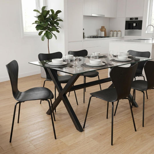 Comedor Mesa Xinia Negro 160x90 cm + 6 Silla Fritz Negro