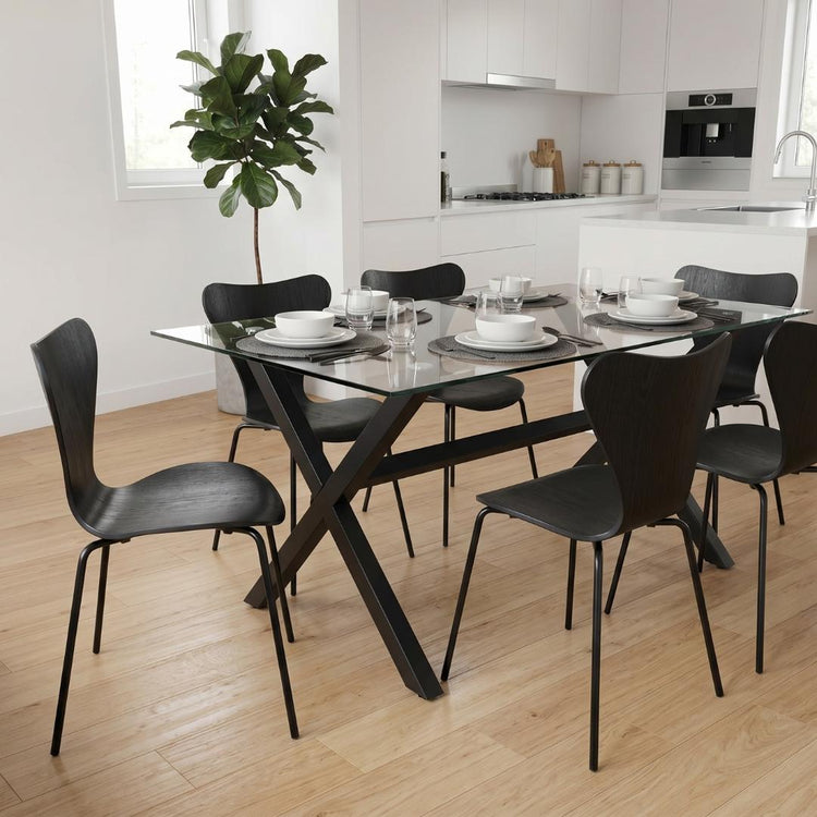 Comedor Mesa Xinia Negro 160x90 cm + 6 Silla Fritz Negro