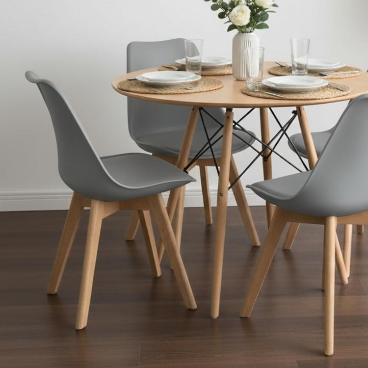 Comedor Redondo Shanna 80 cm + 4 Sillas Tulip Gris