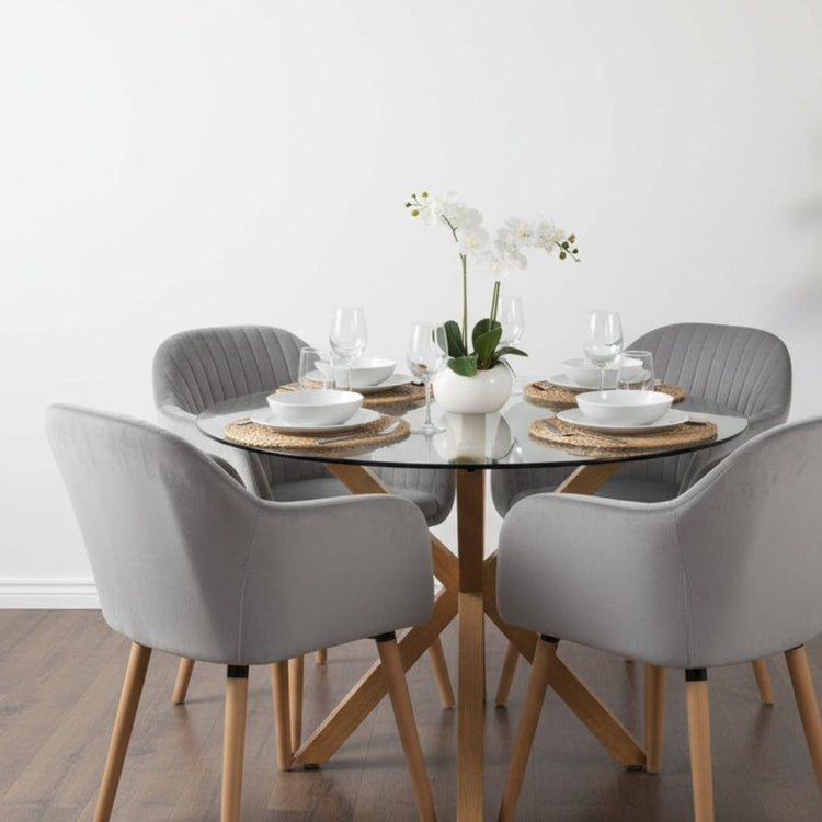 Comedor Mesa Redonda Equiz 120cm + 4 Butacas Almer Gris