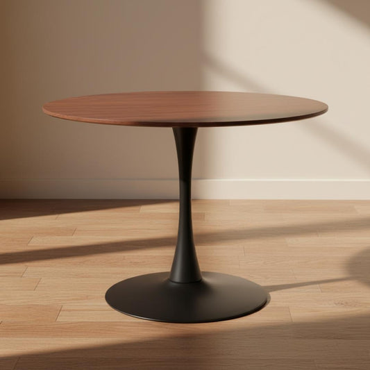 Mesa Redonda Tulip 120cm | Cubierta Efecto Madera Oscura