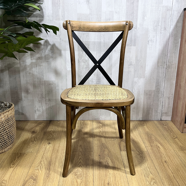 Silla Crossback Madera & Rattan | Café y Negro | Diseño Vintage