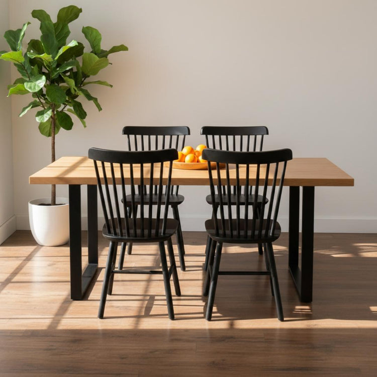 Comedor Mesa Rectangular Ámbar 140x90 + 4 Sillas Windsor (Madera Negra)