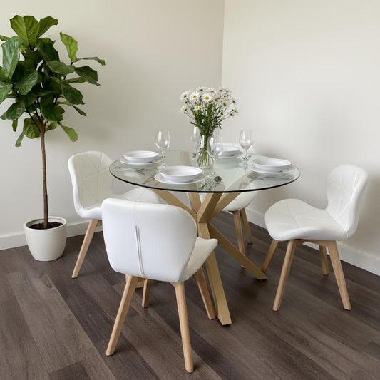 Comedor Mesa Equiz 100cm + 4 Sillones Rubik Blanco