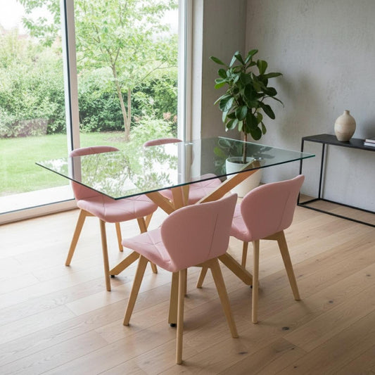 Comedor Mesa Rectangular Greta 140x90 + 4 Sillón Rubik Rosado