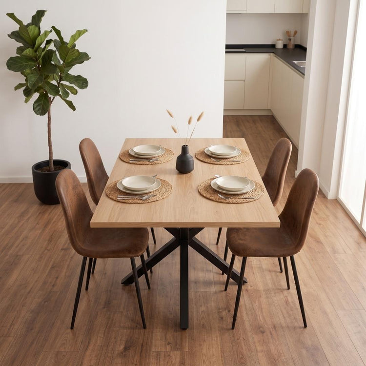 Comedor Mesa Greta Wood 140x90 | Pata Negra + 4 Silla Isidora