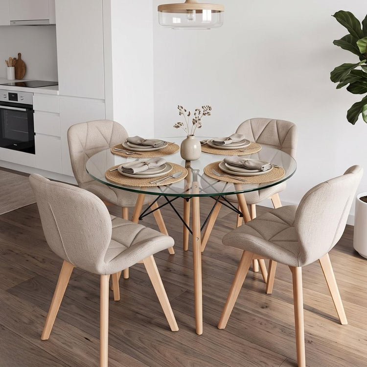 Comedor Mesa Elida 100cm + 4 Sillón Rubik Lino Beige