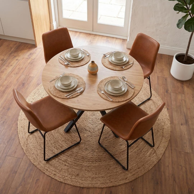 Comedor Mesa Redonda Equiz 100cm Madera | Base X Negro + 4 Sillas Toscana