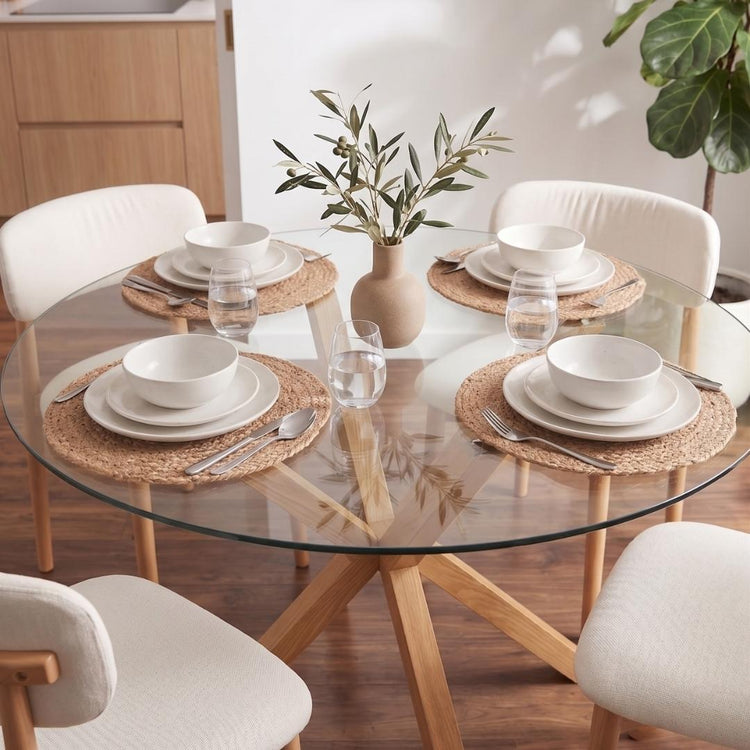Comedor Mesa Equiz 100cm + 4 Silla Makena Lino Beige | Madera Natural