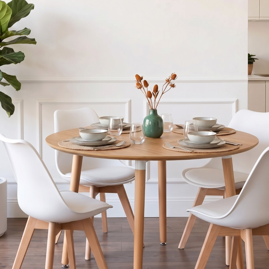 Comedor Extensible Bayona Wood 100-180cm + 4 Sillas Tulip Blanco