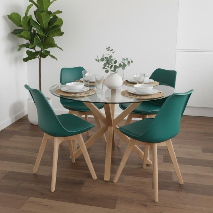 Comedor Mesa Redonda Equiz 100cm + 4 Sillas Tulip Verde Esmeralda