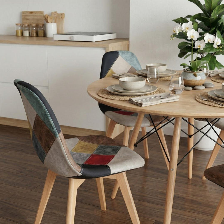 Comedor Redonda Shanna 100cm + 4 Silla Patchwork Da Vinci Clara
