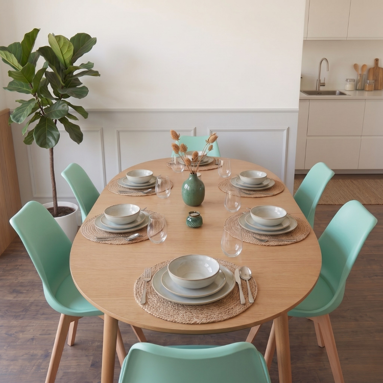 Comedor Extensible Bayona Wood 100-180cm + 4 Sillas Tulip Menta