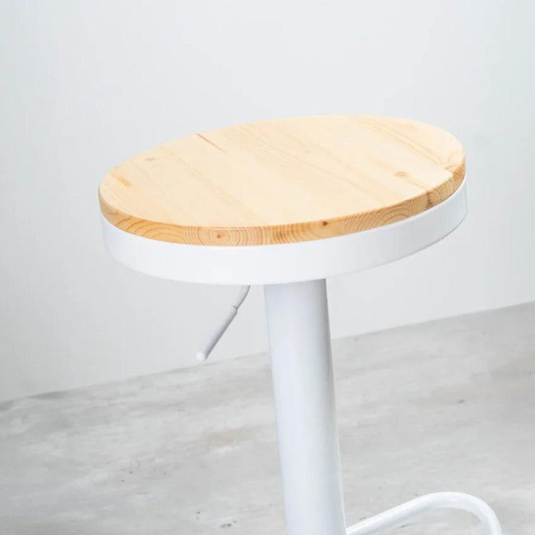 Taburete Ajustable Nicco Blanco | Asiento de Madera y Giro 360°