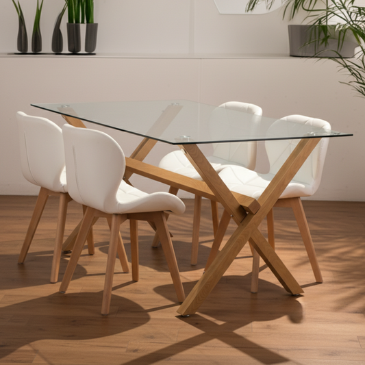 Comedor Moderno Mesa Xinia 130x80 + 4 Sillones Rubik Blanco