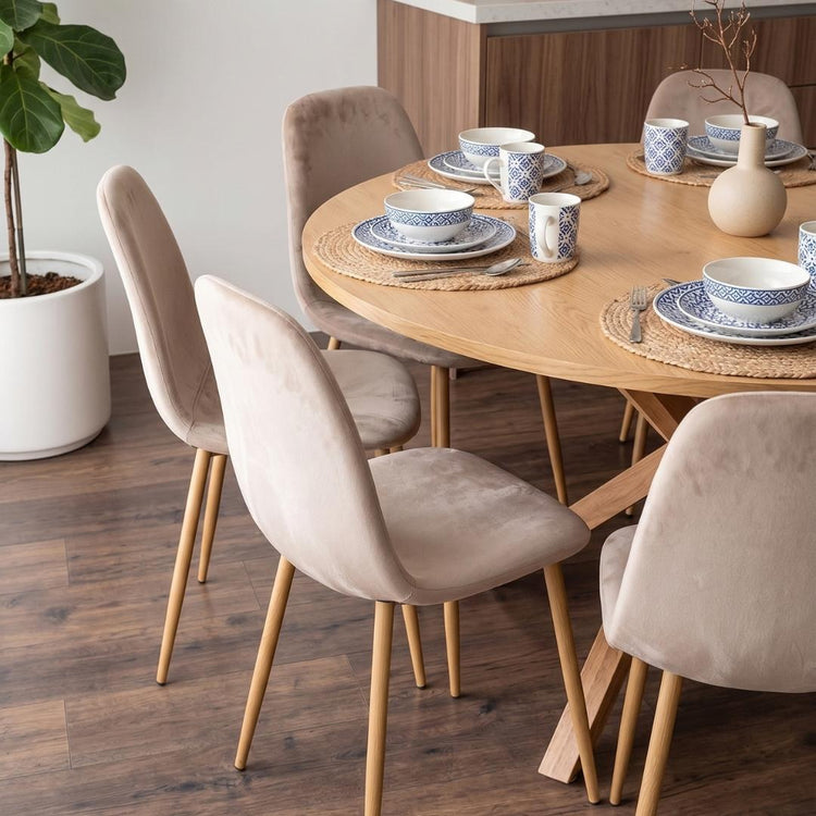 Comedor Mesa Redonda Equiz Wood  120cm + 6 Sillas Isy Arena