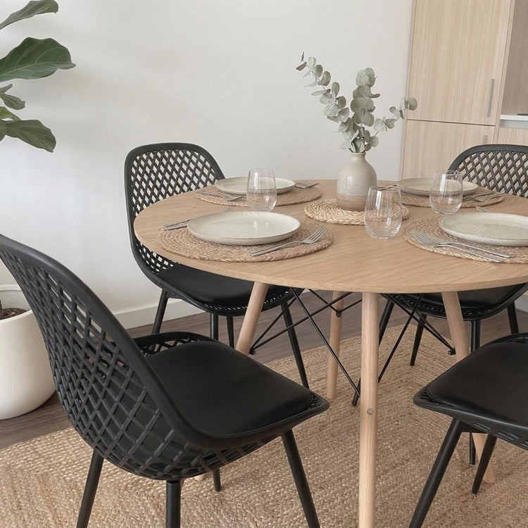 Comedor Redonda Shanna 100cm + 4 Silla Grillet Negro