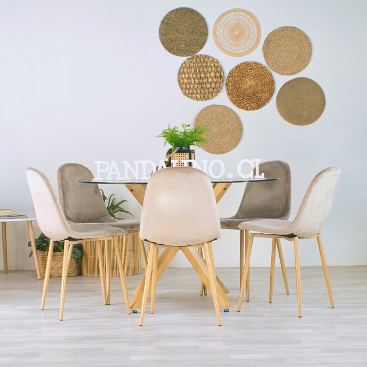 Comedor Mesa Redonda Equiz 120cm + 6 Sillas Isy Beige