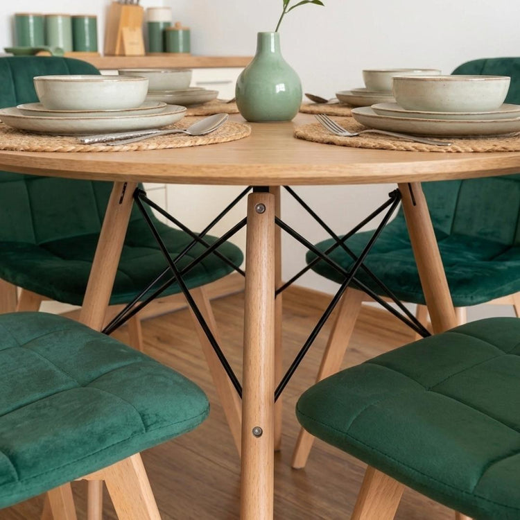 Comedor Mesa Redonda Shanna 100 cm + 4 Sillas Vorak Verde Esmeralda