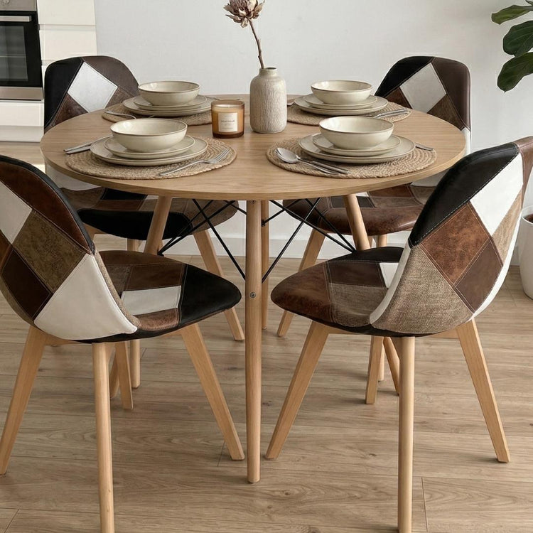 Comedor Redonda Shanna 100cm + 4 Silla Patchwork Da Vinci Café