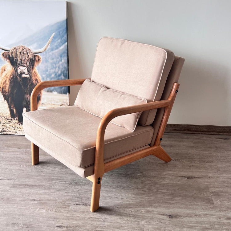 Sillón Andrea Tela Beige | Madera Natural