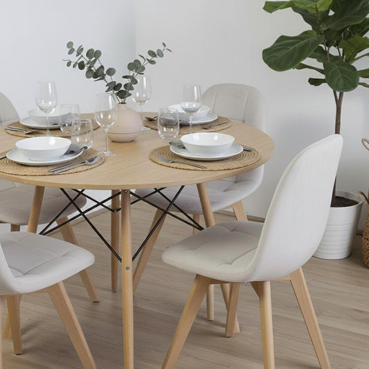 Comedor Mesa Redonda Shanna 80 cm + 4 Sillas Vorak Beige