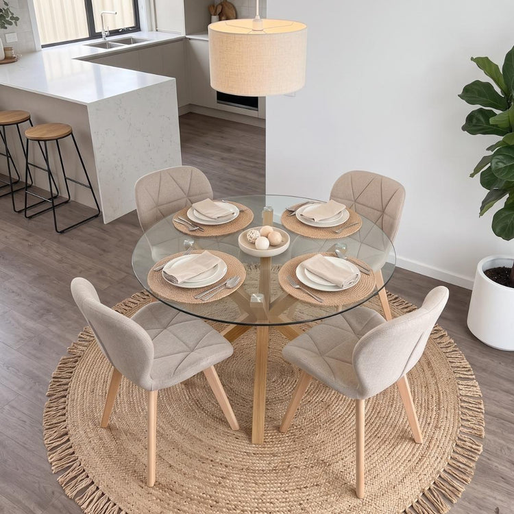 Comedor Mesa Equiz 100cm + 4 Sillón Rubik Lino Beige
