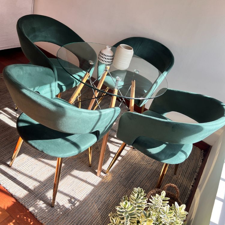 Comedor Redondo Mesa Elida 100cm + 4 Sillas Siena Verde