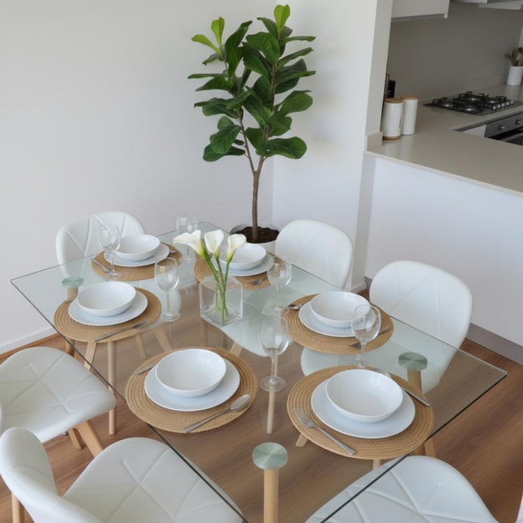 Comedor Mesa Vitreo 120x80 + 6 Sillón Rubik Blanco