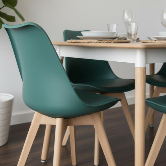 Comedor Mesa Rectangular Alamo 130x80 + 6 Sillas Tulip Verde Esmeralda