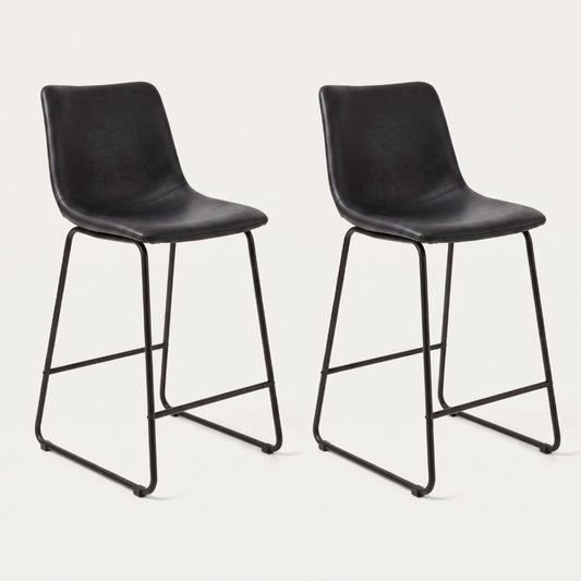 Pack 2 Taburetes de Bar Toscana 66cm | Cuero Sintético Negro y Metal