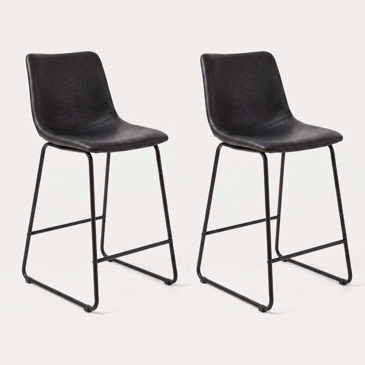 Pack 2 Taburetes de Bar Toscana 66cm | Cuero Sintético Negro y Metal