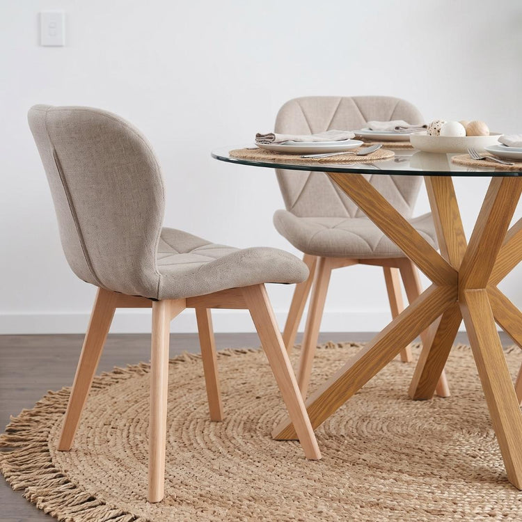 Comedor Mesa Equiz 100cm + 4 Sillón Rubik Lino Beige