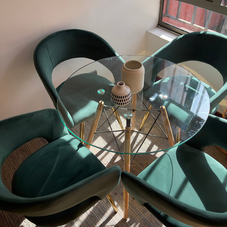Comedor Redondo Mesa Elida 100cm + 4 Sillas Siena Verde