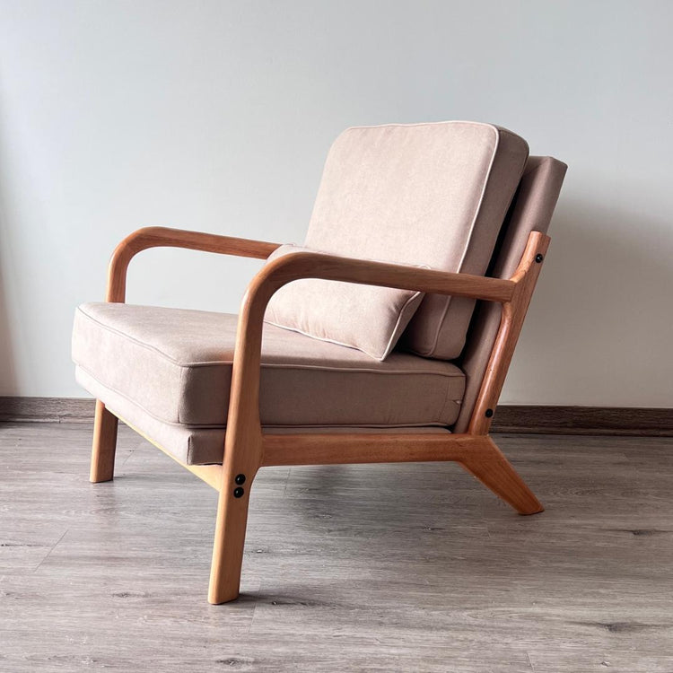 Sillón Andrea Tela Beige | Madera Natural
