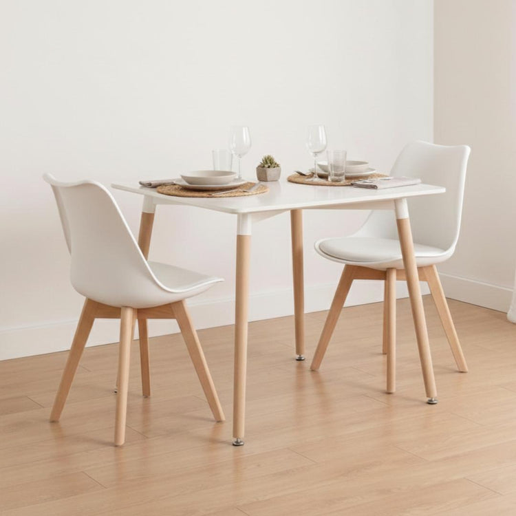 Comedor Mesa Aroa Blanca 80x80 cm + 2 Sillas Tulip Blanca