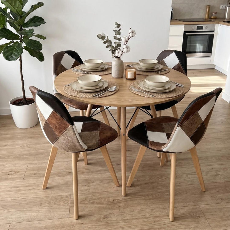 Comedor Redonda Shanna 100cm + 4 Silla Patchwork Da Vinci Café