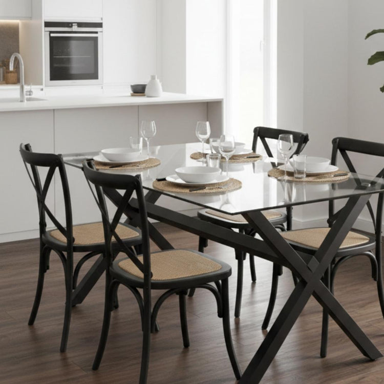 Comedor Mesa Xinia Negro 130x80 cm + 4 Sillas Crossback Madera Negra