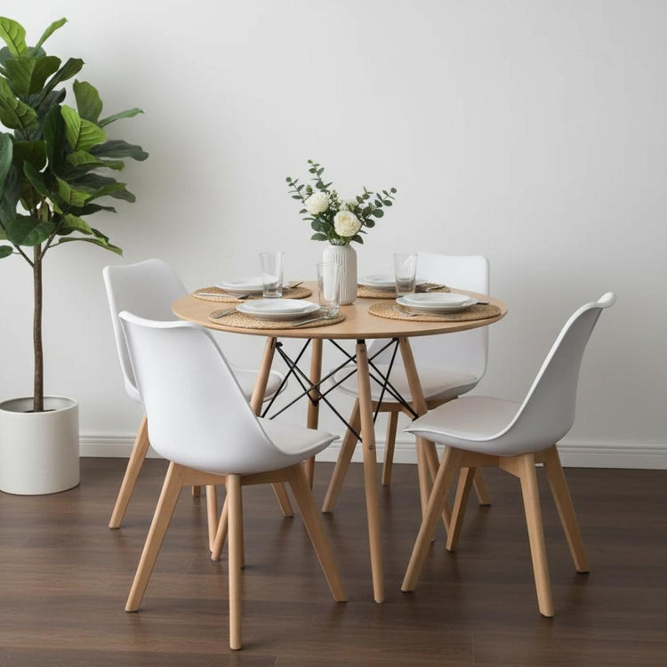 Comedor Redondo Shanna 80 cm + 4 Sillas Tulip Blanco