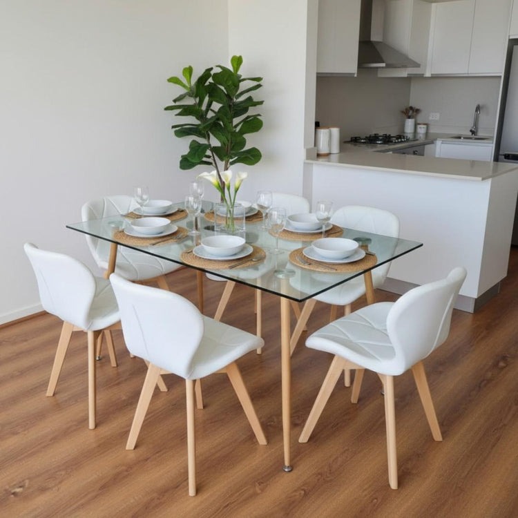 Comedor Mesa Vitreo 120x80 + 6 Sillón Rubik Blanco