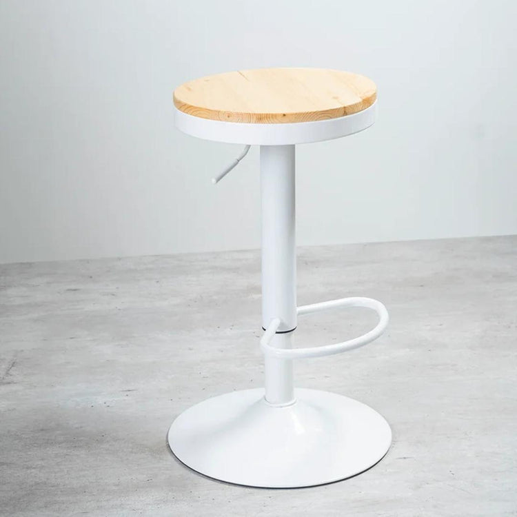 Taburete Ajustable Nicco Blanco | Asiento de Madera y Giro 360°
