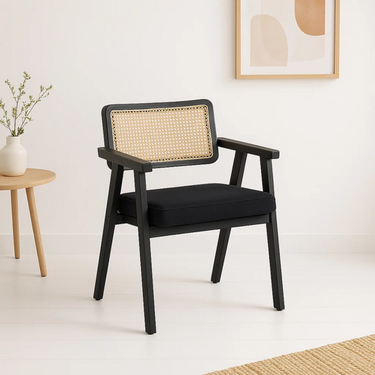 Butaca Sitial Capitol Acolchado de Rattan Negro