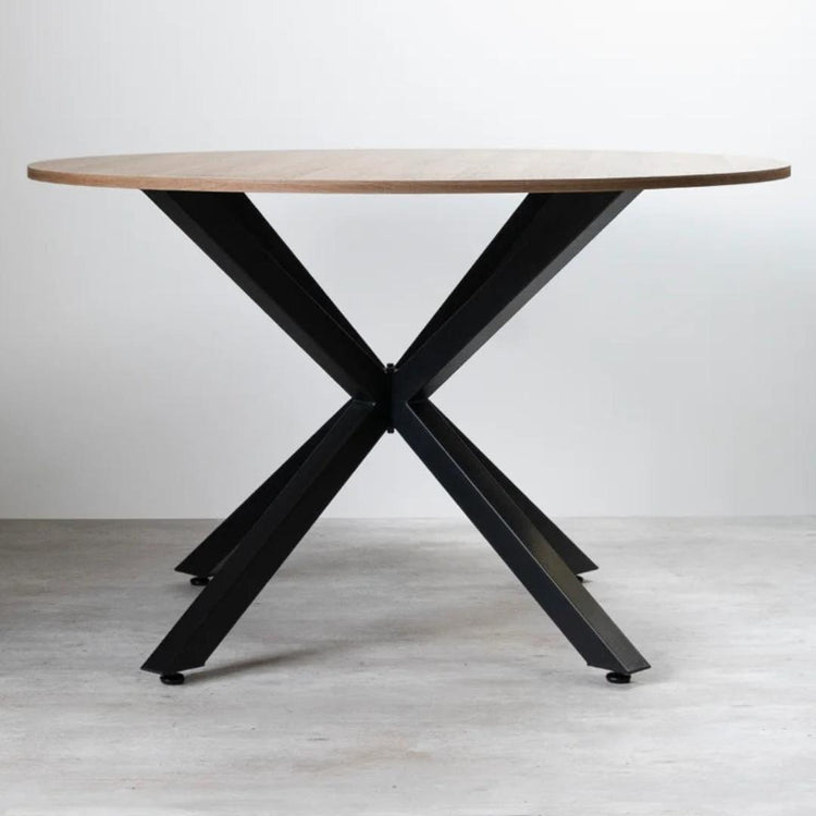 Mesa Redonda 120cm Equiz | Cubierta Madera | Base X Negro