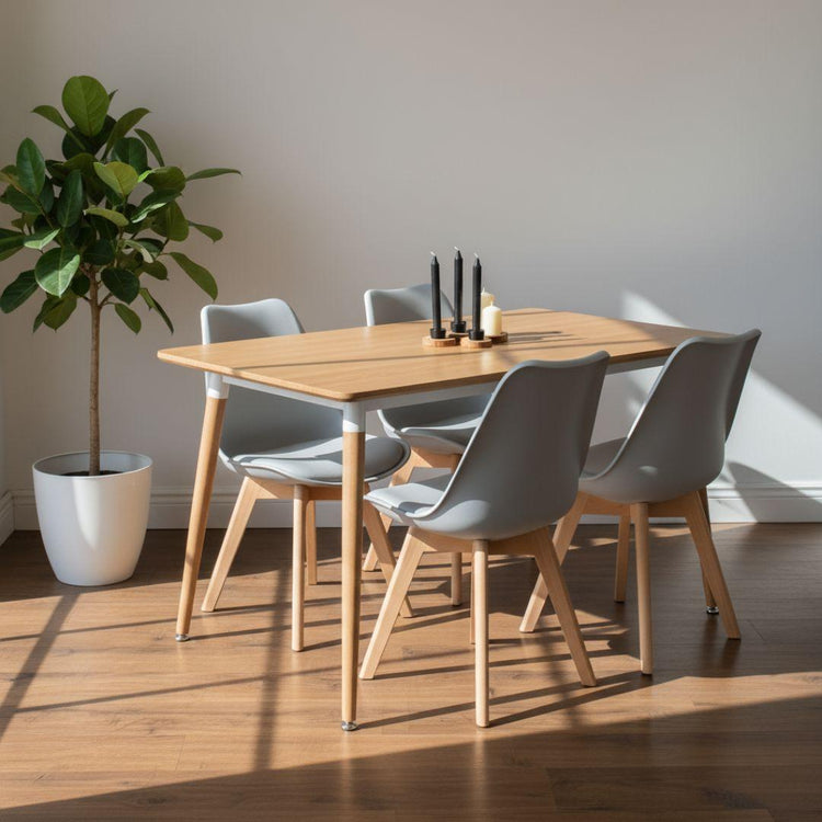 Comedor Mesa Rectangular Alamo 130x80 + 4 Sillas Tulip Gris