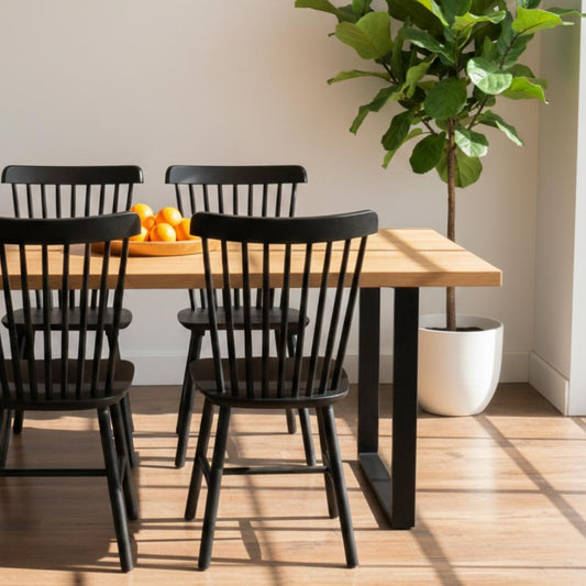 Comedor Mesa Rectangular Ámbar 140x90 + 4 Sillas Windsor (Madera Negra)