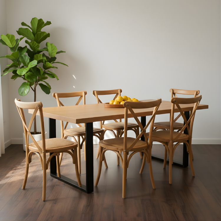 Comedor Mesa Rectangular Ámbar 160x90 + 6 Sillas Crossback Madera