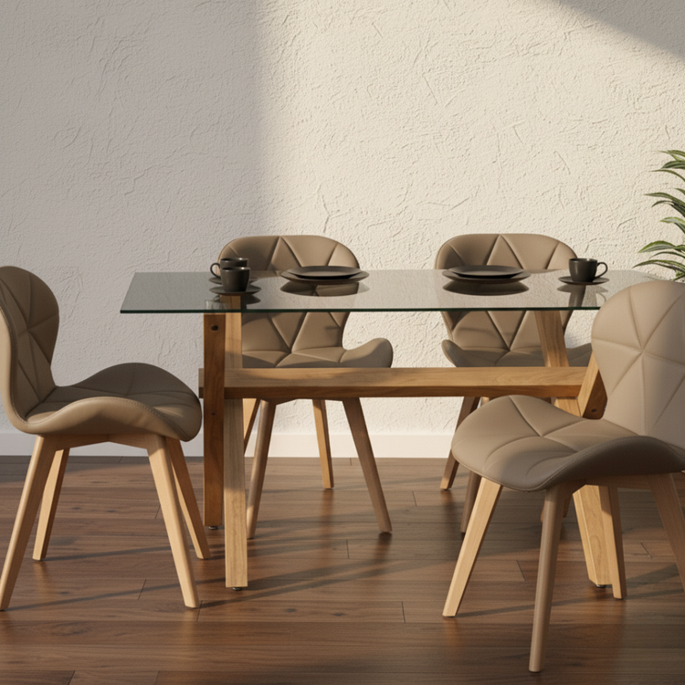 Comedor Moderno Mesa Xinia 130x80 + 4 Sillones Rubik Latte