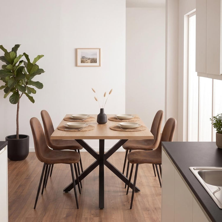 Comedor Mesa Greta Wood 140x90 | Pata Negra + 4 Silla Isidora