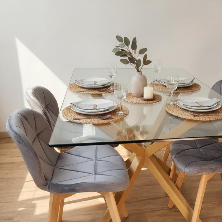 Comedor Mesa Greta 140x90 cm + 4 Sillón Rubik Velvet Gris